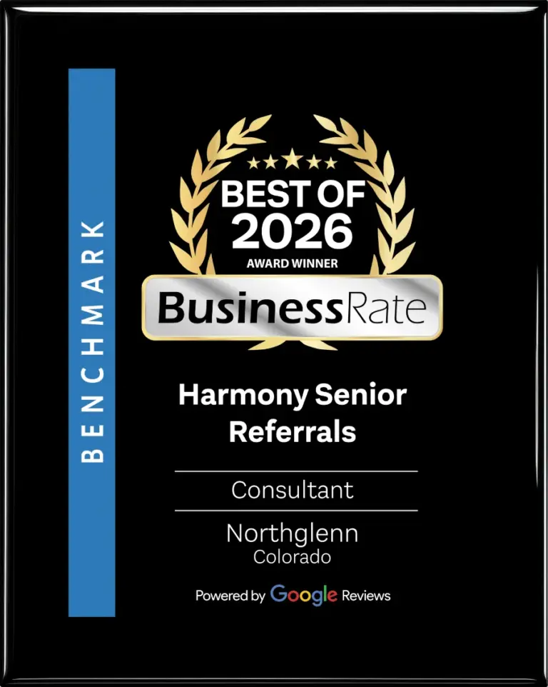 Best of 2026 Award from BusinessRate, powered by Google Reviews, awarded to Harmony Senior Referrals